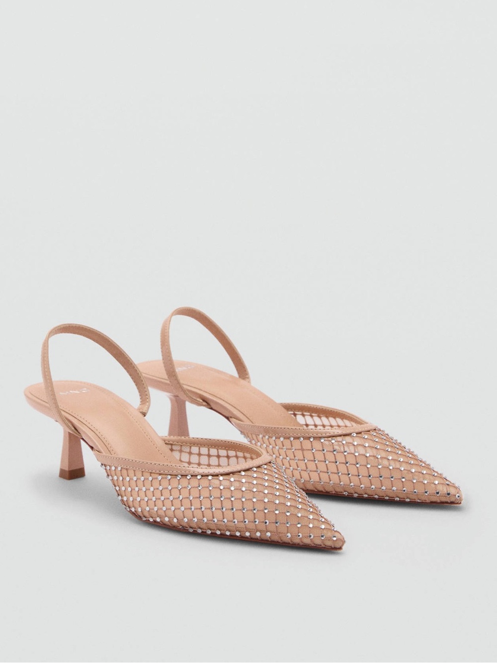 MANGO Heeled Mesh Slingback Kitten Heels Shoes Nude EU 37 US 6.5 NWT - Picture 9 of 9